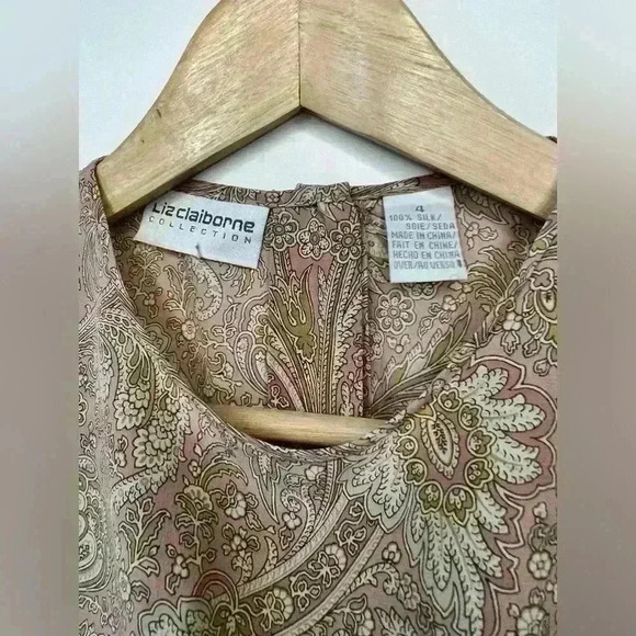 Liz Claiborne Womens Silk Paisley Fairy Core Powder Pink Boho Ethereal Top 4 - Picture 8 of 13